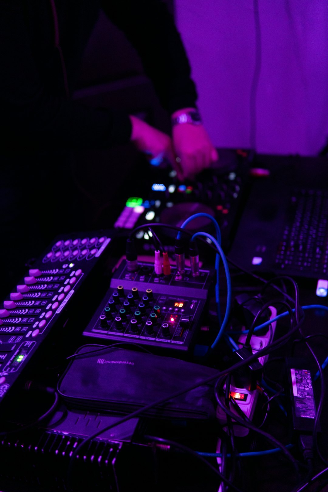 Audio mixing desk in broadcast studio