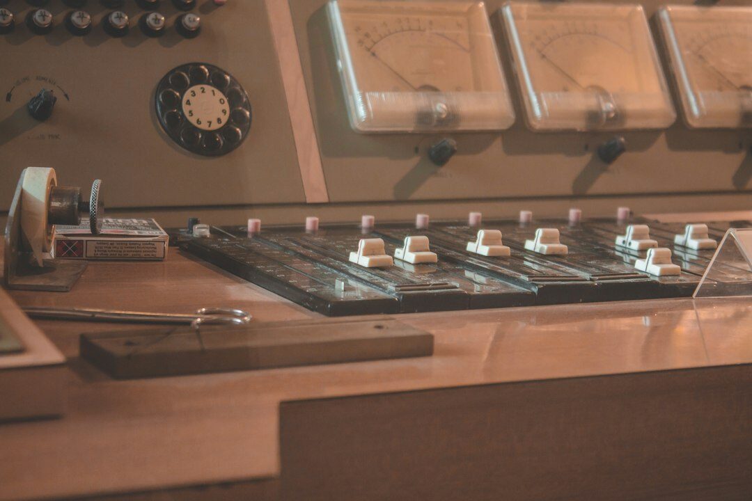 Television studio control room with monitors